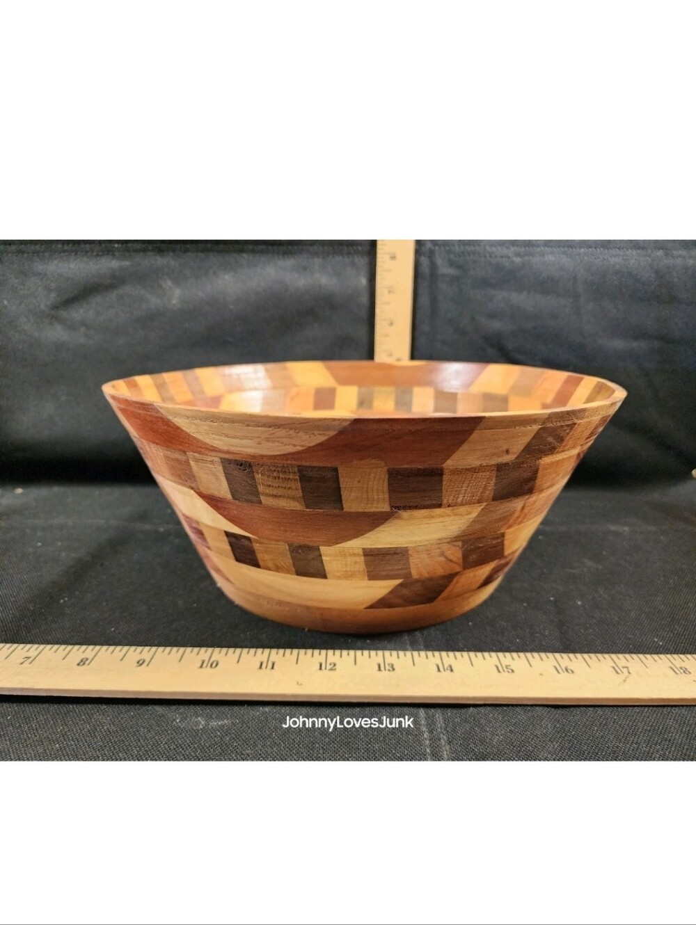 Vintage Large Segmented Hand-Turned Wood Salad Bowl MCM